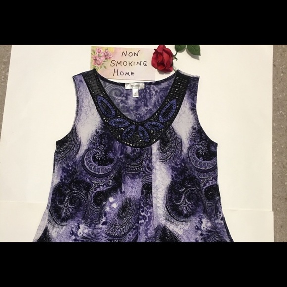DRESSBARN PURPLE PAISLEY BEADED EMBELLISHED NWOT SLEEVELESS PURPLE TOP MED - Picture 2 of 8
